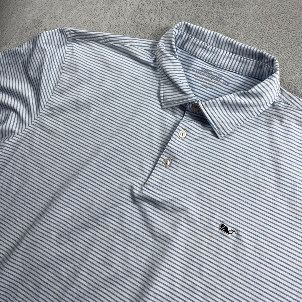 Vineyard Vines Mens XXL On-The-Go Sankaty Polo Blue White Striped Short Sleeve